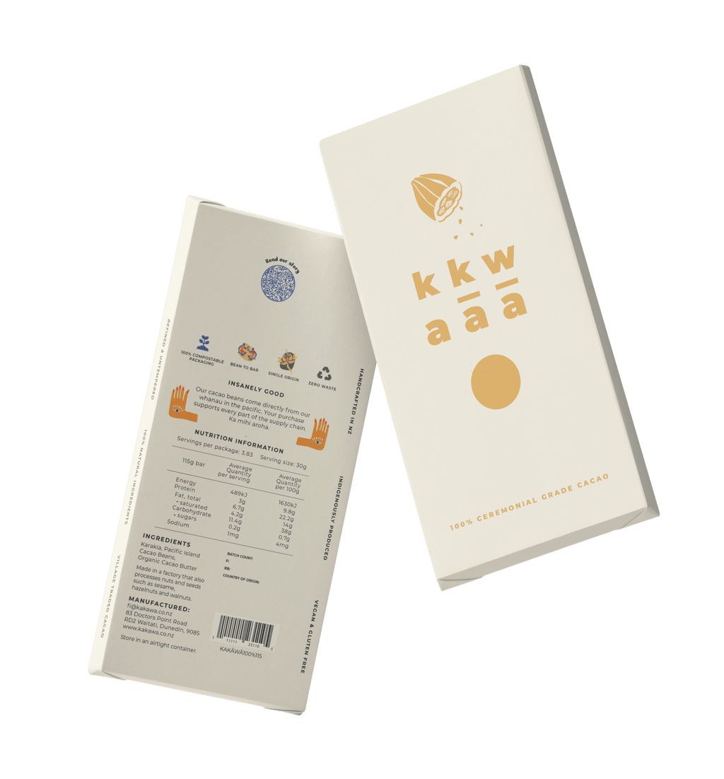 Ka kā wā 100% Daily Ritual Cacao 'Ahika' Kawakawa + Horopito 115g Bar
