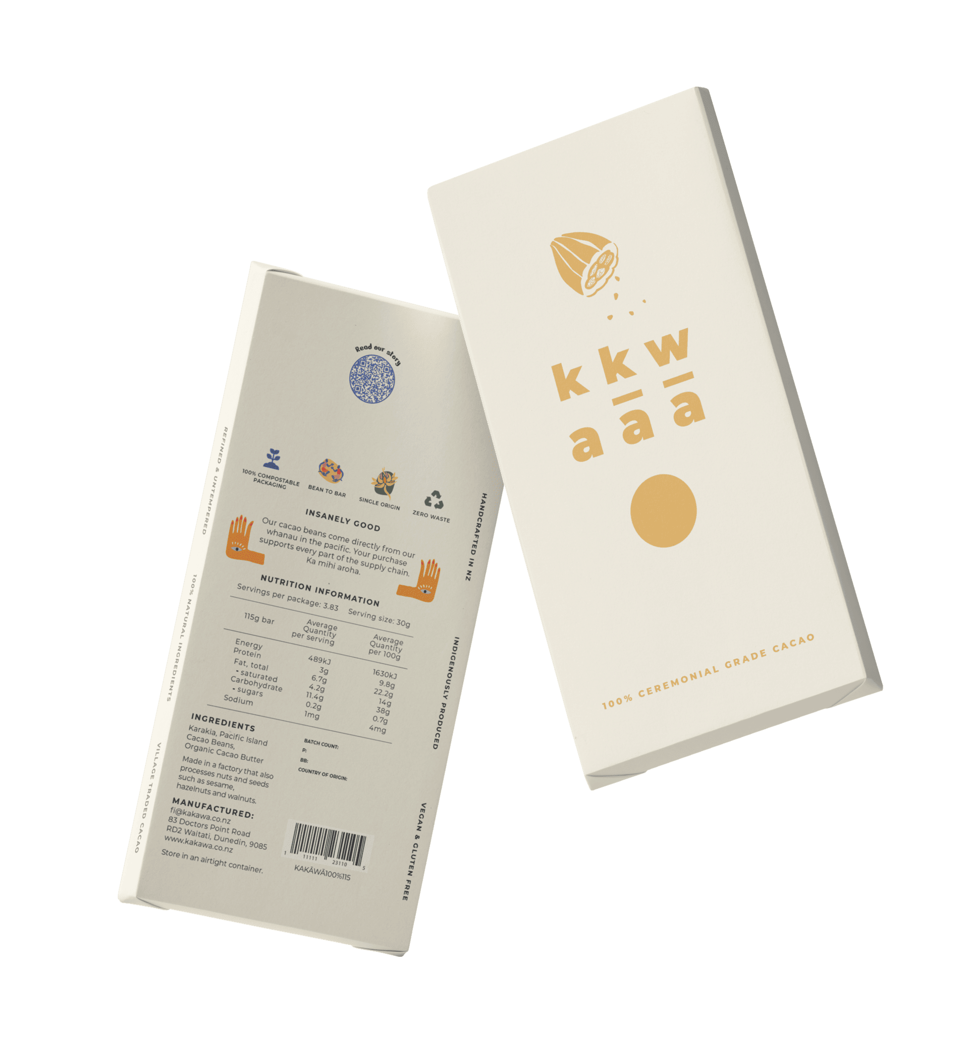 Ka kā wā 100% Daily Ritual Cacao 'Ahika' Kawakawa + Horopito 115g Bar