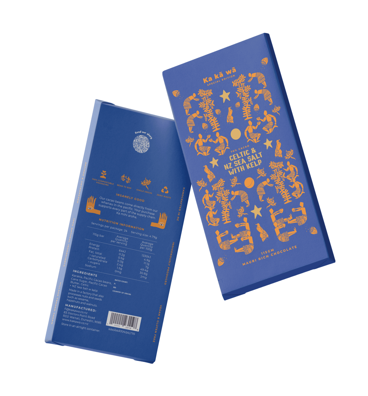 Ka kā wā 70% Celtic +  NZ sea salt with kelp 115 Gram Bar